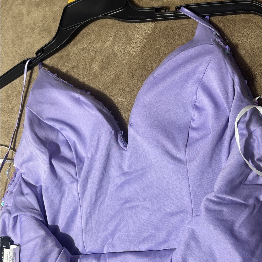 B.Smart Purple Sequin Spaghetti Strap Maxi Dress With V-Neck & Side Slit - Picture 7 of 9